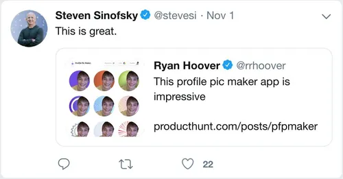 Steven Sinofsky on X: “This is great.” — quoting Ryan Hoover’s post about PFPMaker